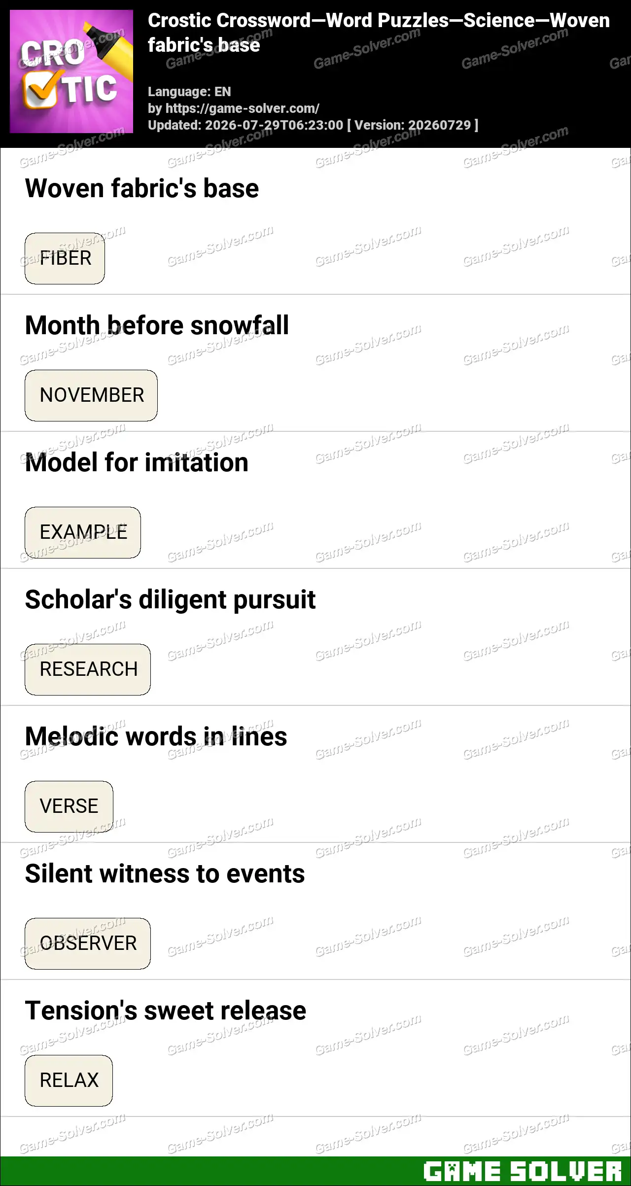 Crostic Crossword-Word Puzzles-Science-Woven fabric’s base